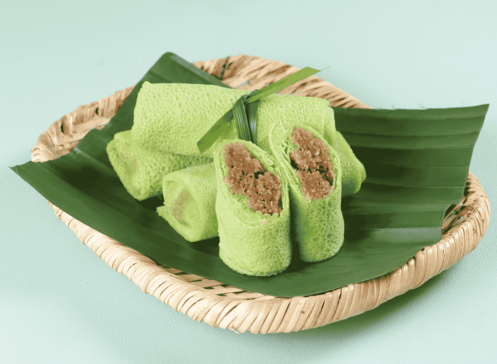 Kuih Dadar (Pandan Coconut Crepes)